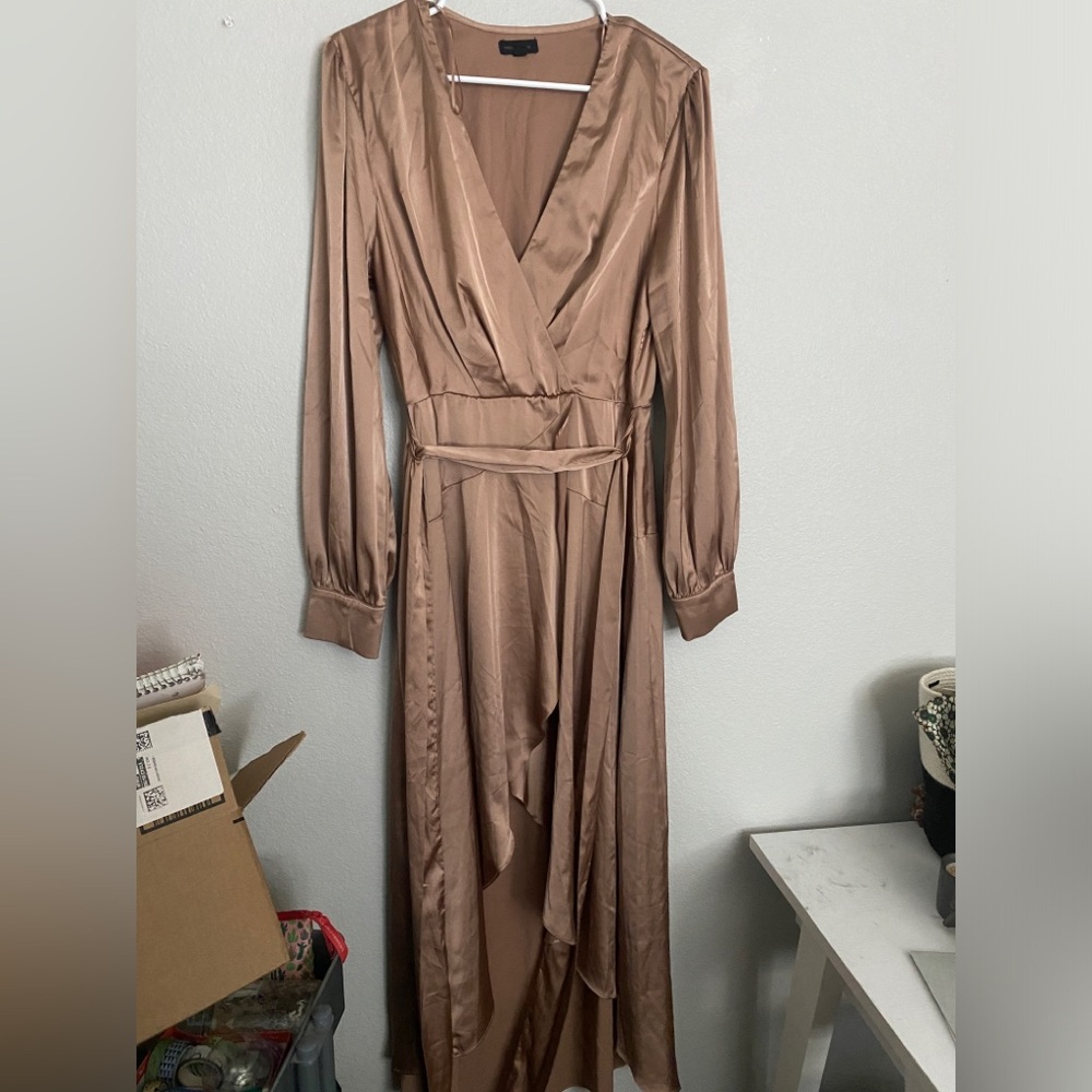 Miss Avenue Brown Silk Formal Dress (High Low)